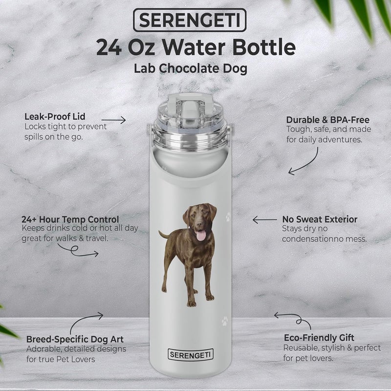 ES Pets SERENGETI 24 Oz Water Bottle Stainless Steel with Spill Proof Lid - Double walled Vacuum Insulated water flask - Realistic 3D Print of your favorite dog (Labrador Chocolate) - Image 3